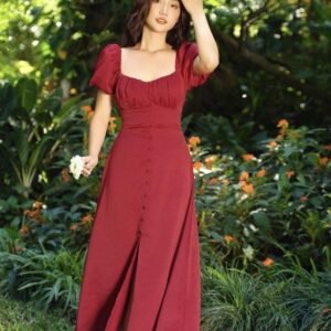 Garden Romance Wine Red Midi Dress