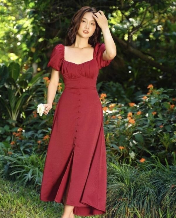 Garden Romance Wine Red Midi Dress