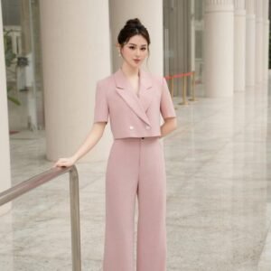 Blush Pink Cropped Blazer & Wide-Leg Trousers