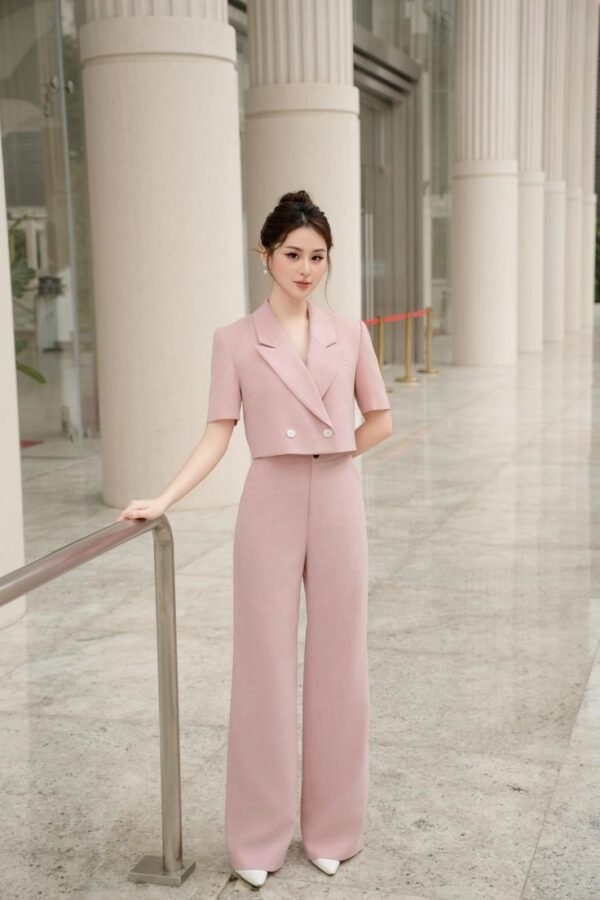Blush Pink Cropped Blazer & Wide-Leg Trousers