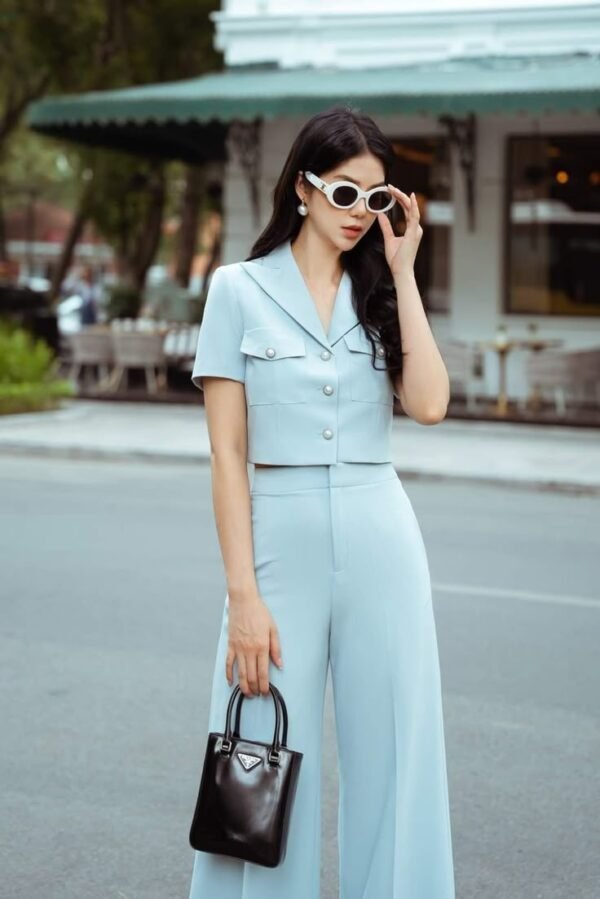 Powder Blue Utility Crop Top & Pants Set
