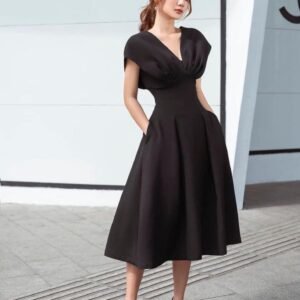 Elegant Black A-Line Midi Dress