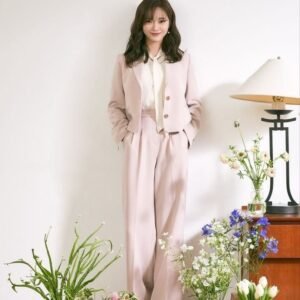Blush Pink Blazer & Wide-Leg Pants Set