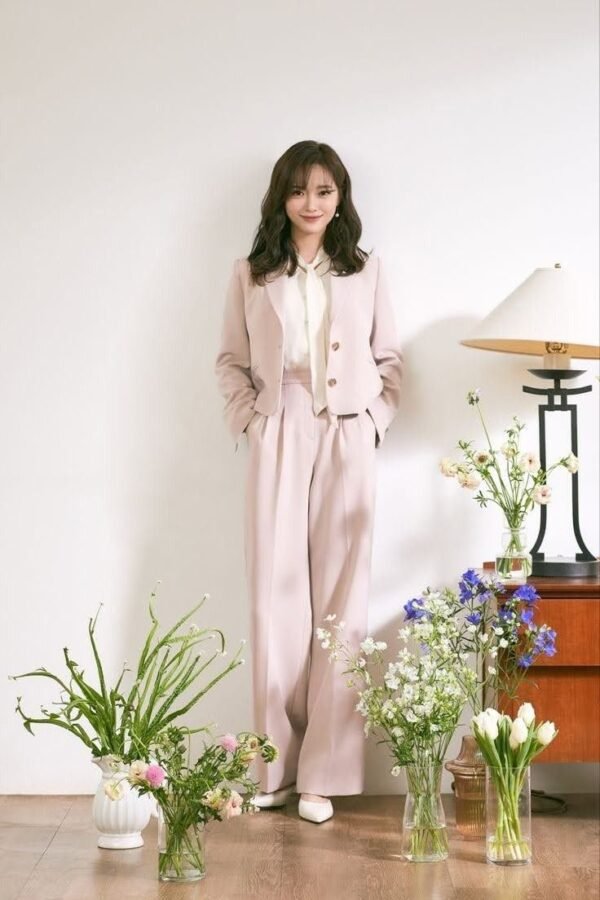 Blush Pink Blazer & Wide-Leg Pants Set