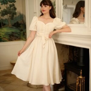 Vintage Café White Puff Sleeve Dress