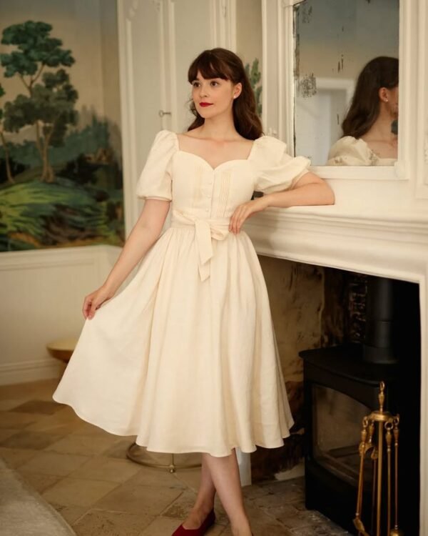 Vintage Café White Puff Sleeve Dress