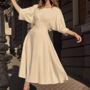 Elegant Ivory Flared Midi Dress