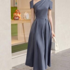 Moonlit Slate – One-Shoulder Bodycon Midi Dress