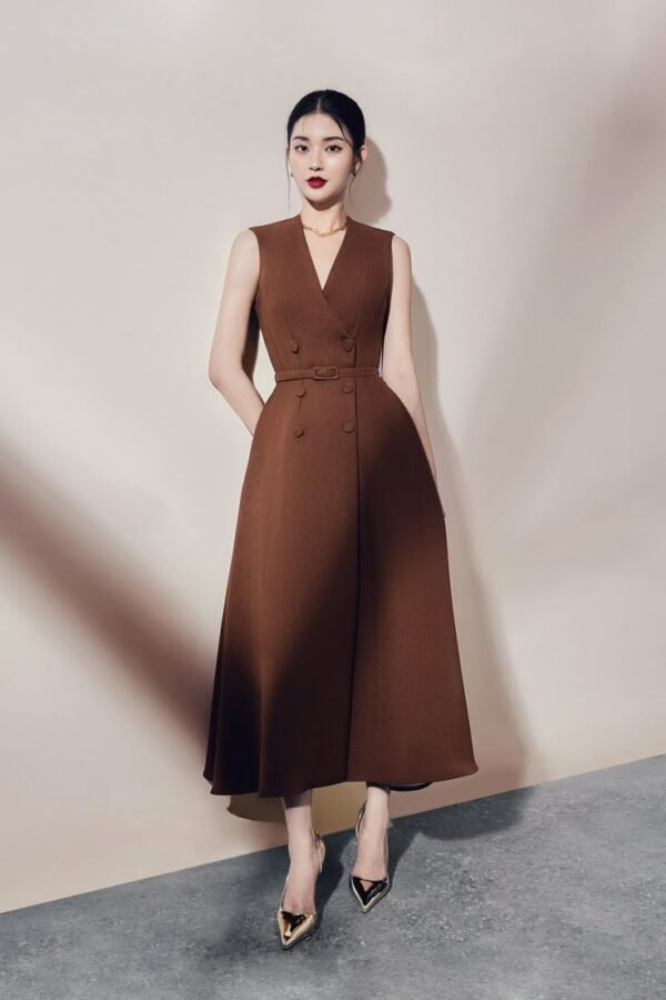 Cocoa Poise – Sleeveless Belted Bodycon Midi Dress