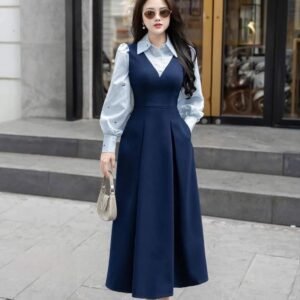 Elise Structured Layered  Dress – Navy