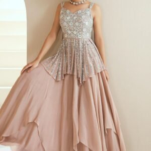 Blush Pink Mirror-Embroidered Gown Set