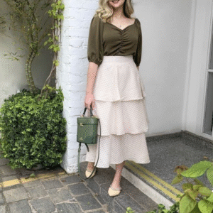Ruched Blouse & Cream Tiered Skirt Combo